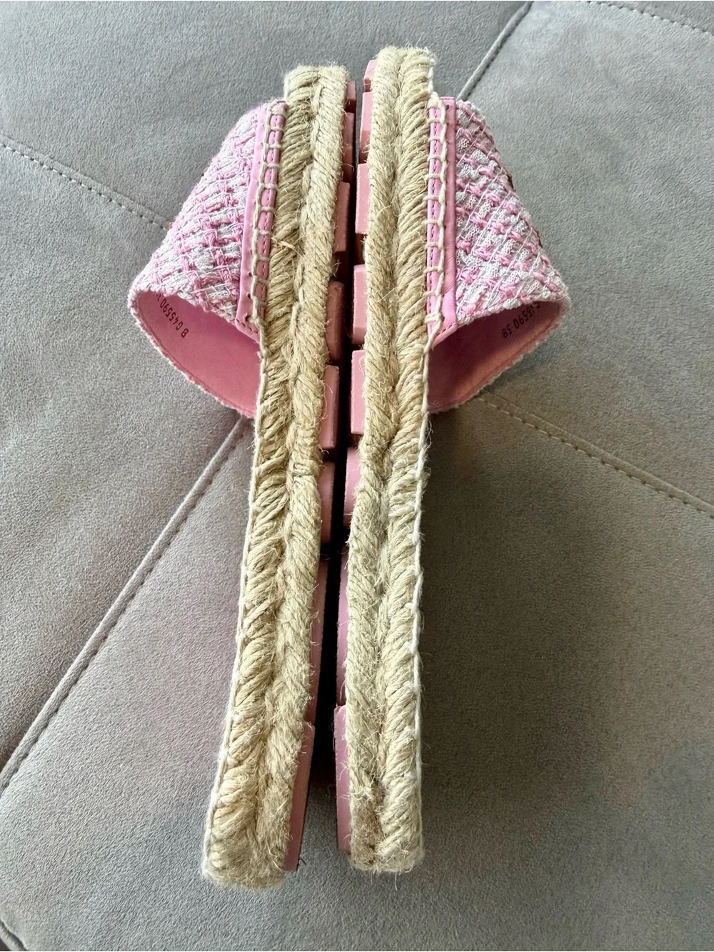 CHANEL Pink Tweed Slide Mules with Gold CC Emblem